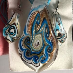 Handmade Glass Earrings and Necklace